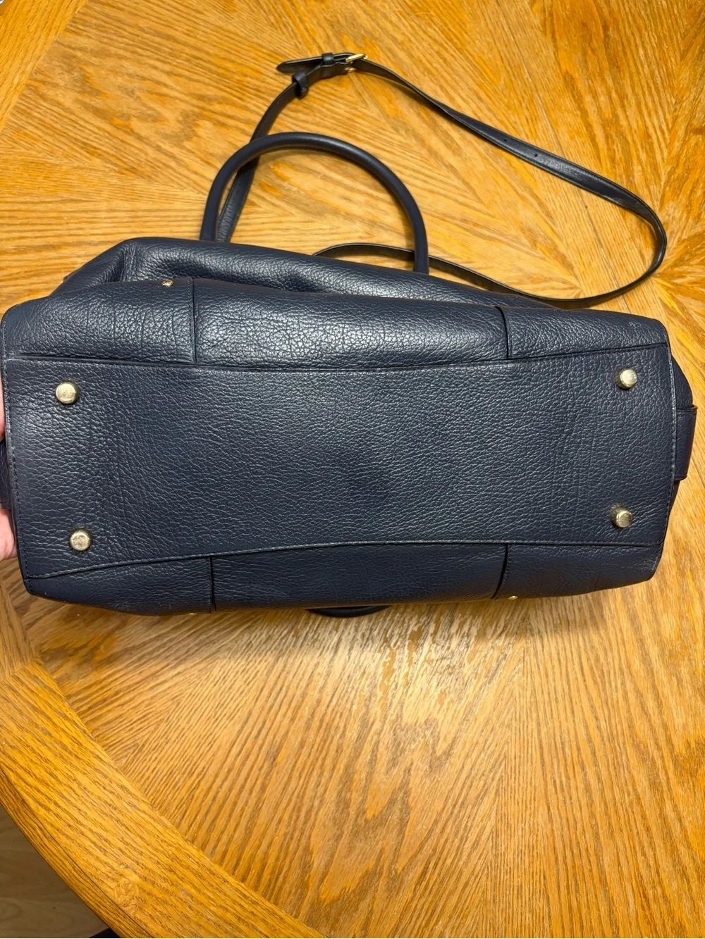 Coach Navy Pebbled Leather Satchel with Gold Hardware